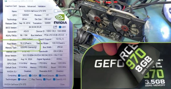 Энтузиасты прокачали GeForce GTX 970 до 8 Гбайт GDDR5 — часть памяти всё равно  тормозила, но производительность удвоилась